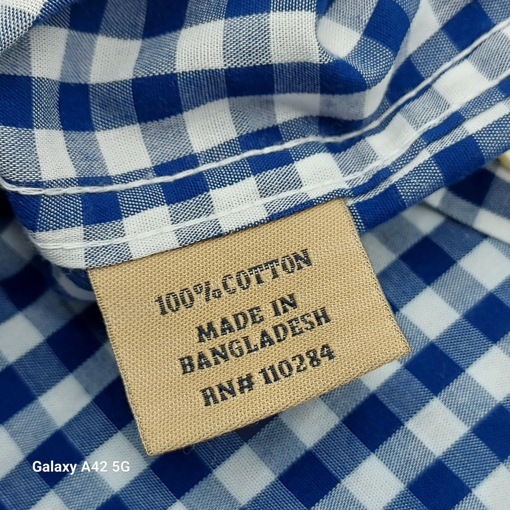 Bills Khakis Mens XL Blue White Gingham Button Down Shirt Classic Fit Cotton - Picture 3 of 6